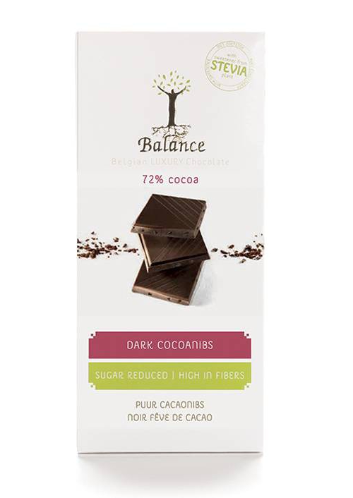 Шоколад горький 72% с дроблеными какао-бобами без сахара Balance 85 гр.