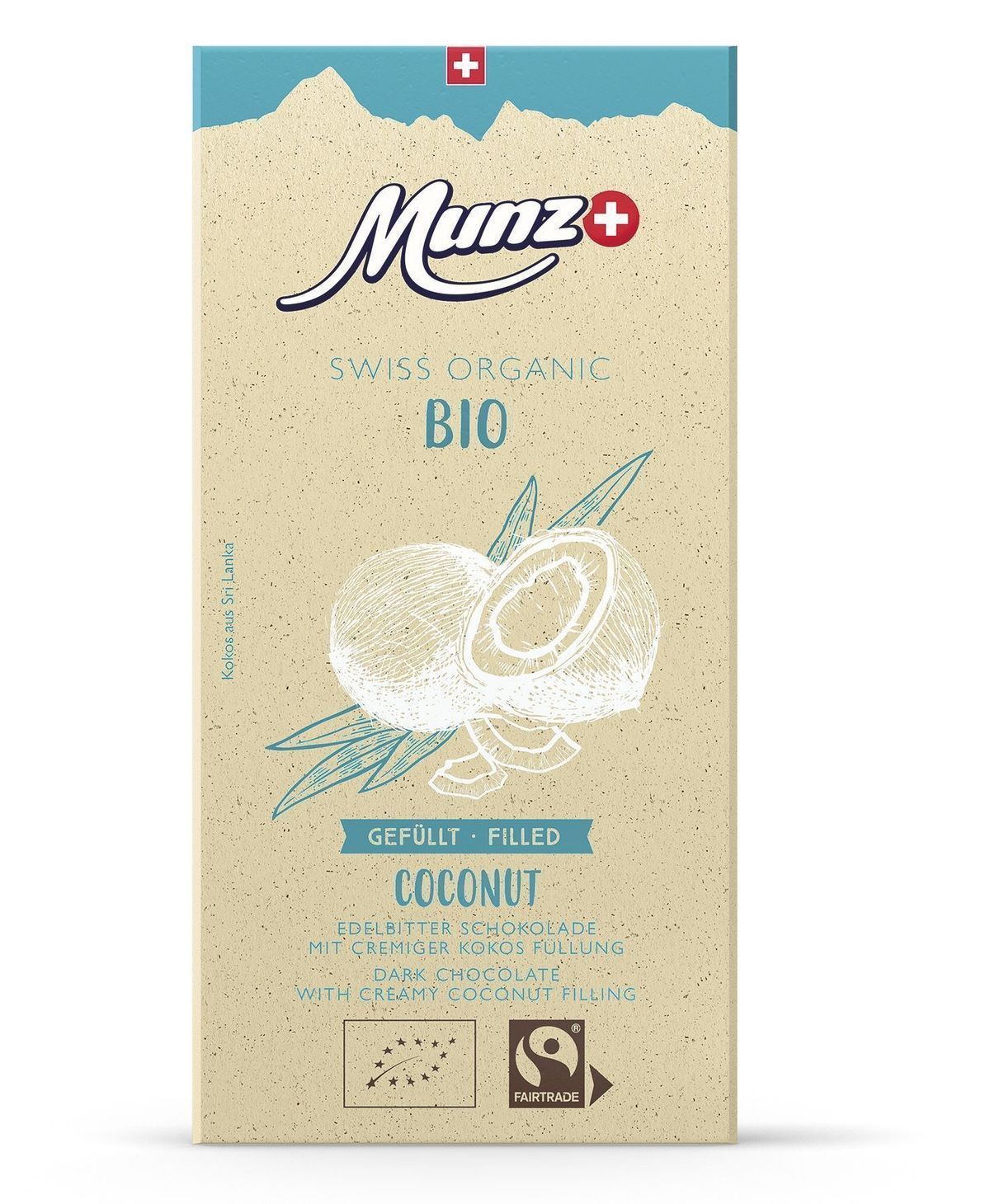 Горький шоколад MUNZ Organic с кокосом 100г.