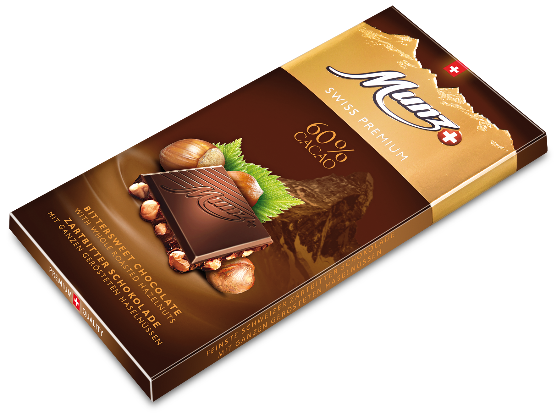 Горький шоколад MUNZ 60% какао с обжаренным фундуком 100г