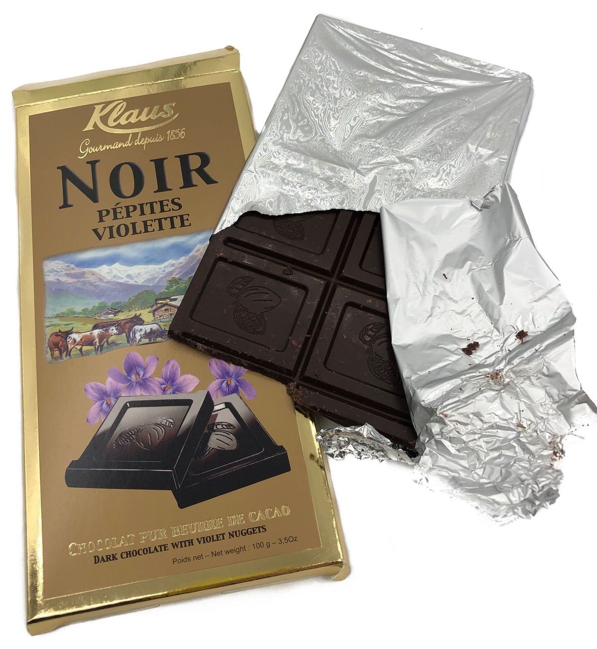 Шоколад Klaus горький с кусочками фиалки 100г