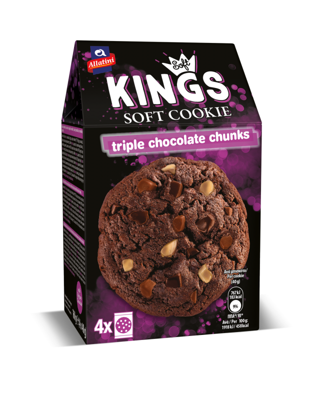 Печенье шоколадное KINGS Soft с кусочками горького, белого и молочного шоколада