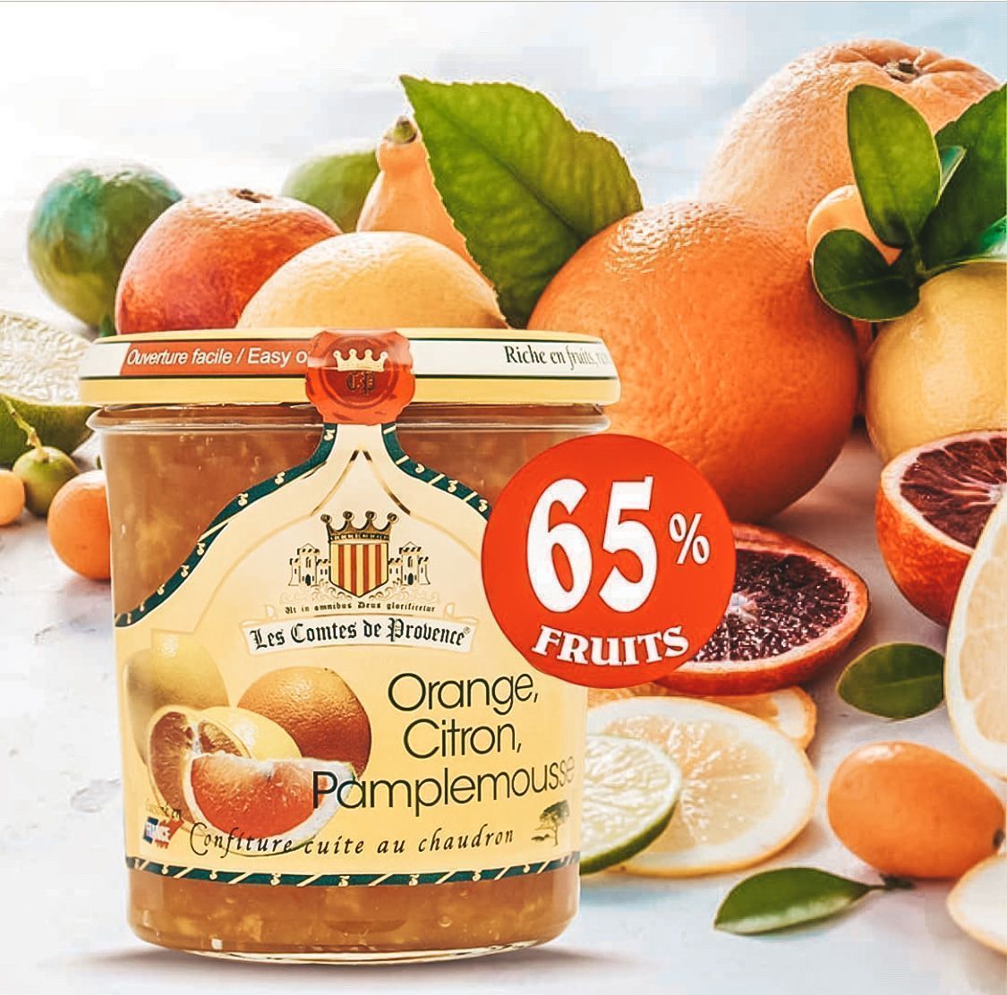 Джем Les Comtes de Provence из апельсина, лимона и грейпфрута, 340гр, 65% фруктов