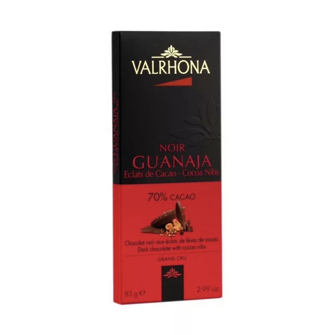 Шоколад Valrhona гран крю "Гуанара" с кусочками какао бобов (70%) 85г