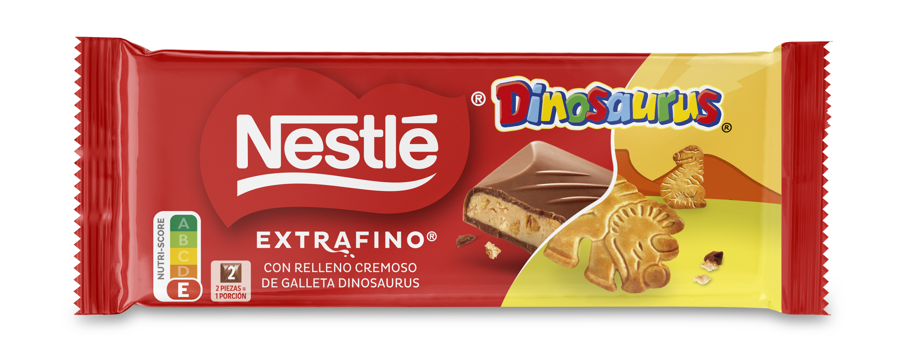 Молочный шоколад Nestle Extrafino Dinosaurus со сливочной начинкой и кусочками детского печенья Dinosaurus 84 г