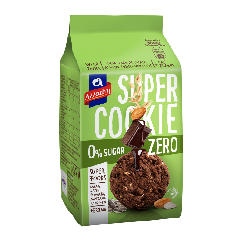 Шоколадное печенье SUPER Cookie c овсяными хлопьями, горьким шоколадом,миндалем и семечками без сахара