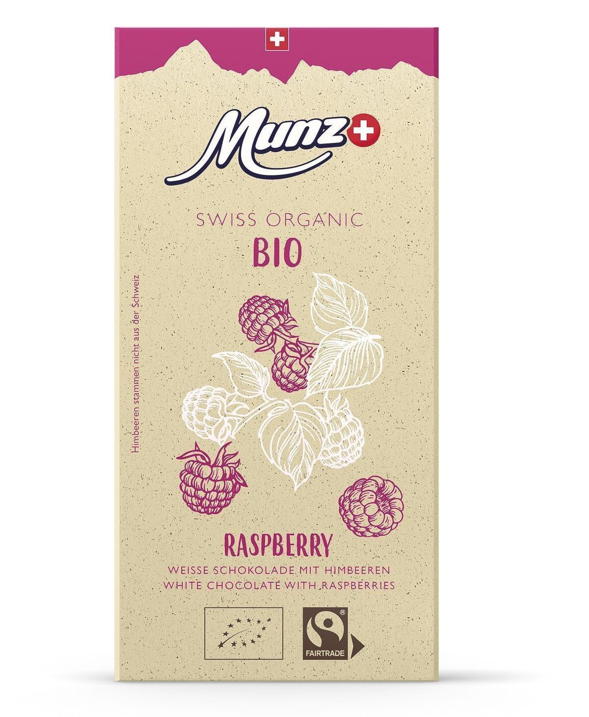 Белый шоколад MUNZ Organic с малиной 100г.