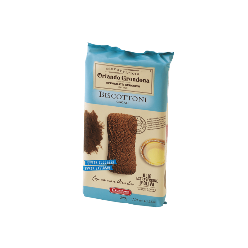 Печенье с оливковым маслом без сахара и без лактозы с какао BISCOTTONI Grondona 290 г