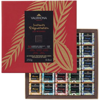 Valrhona Мини-плитки карре ассорти из 5 видов горького шоколада гран крю (50 шт.) в картонной коробке 250 гр.