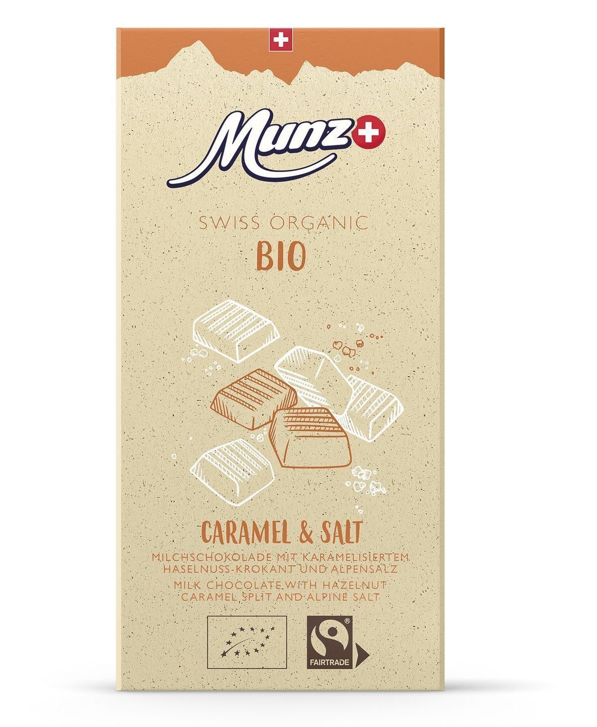 Молочный шоколад MUNZ Organic с карамелизированным фундуком и солью 100г.