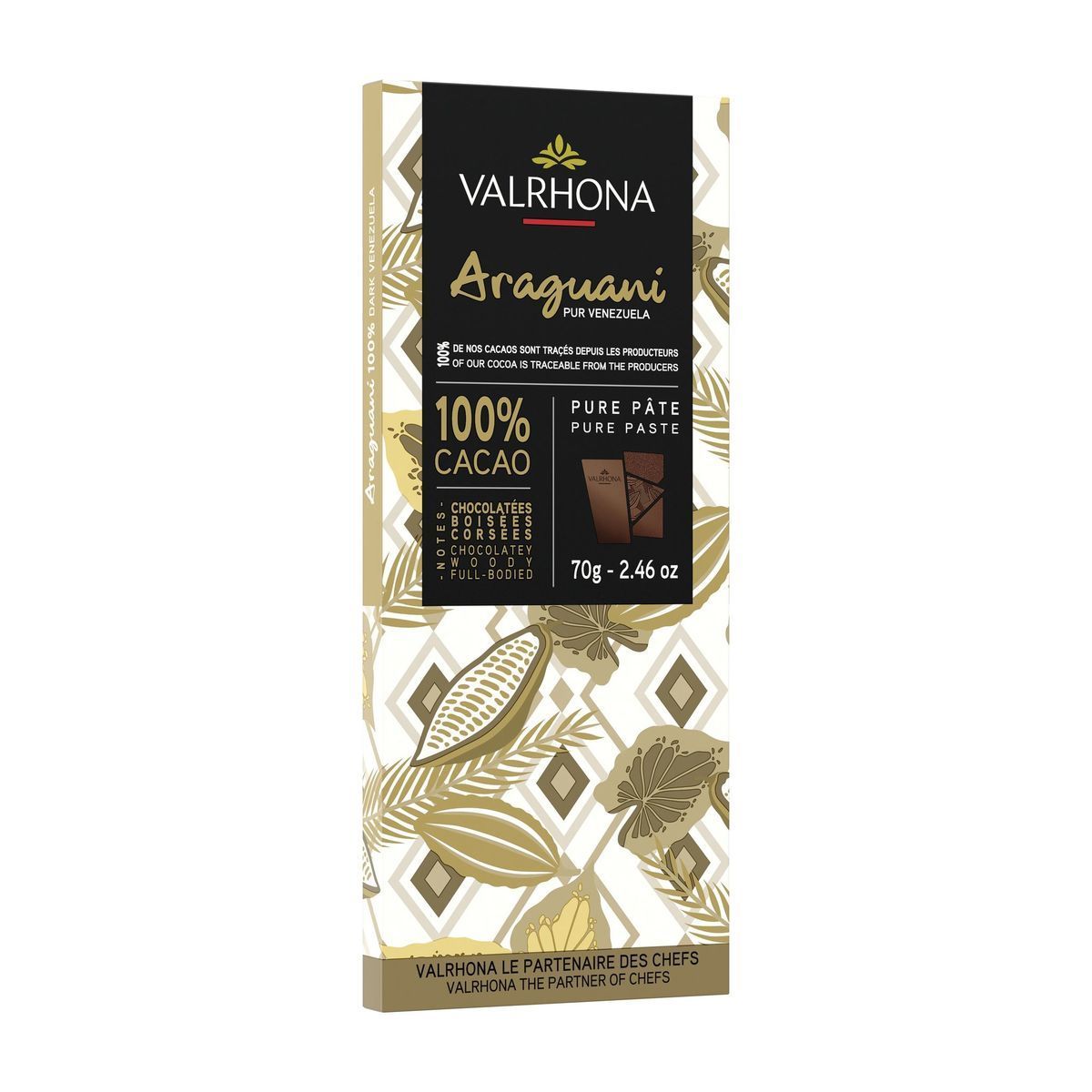 Горький шоколад Valrhona гран крю "Арагуани" (100 %) 70 гр
