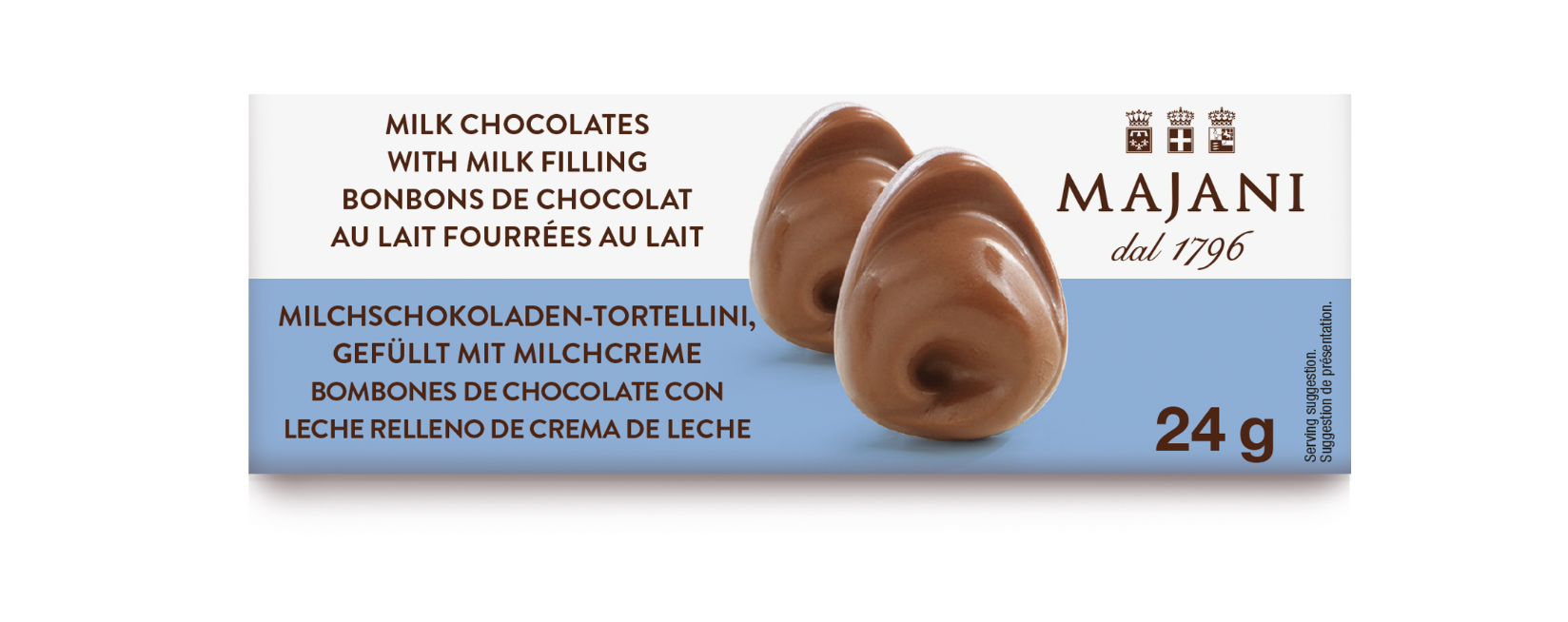 Конфеты шоколадные TORTELLINO из молочного шоколада с начинкой из молочного крема 24 г
