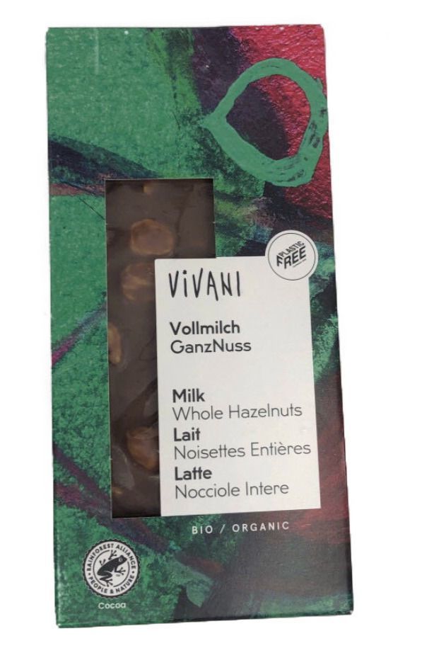 Шоколад органик молочный с цельным фундуком 26% Vivani, 100г