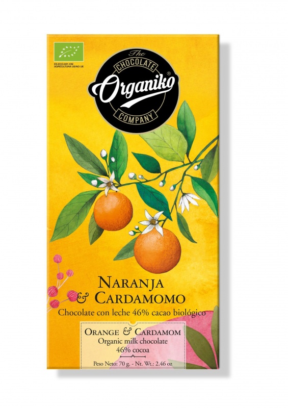  Молочный шоколад 46% какао с апельсином и кардамоном Organiko 70 г