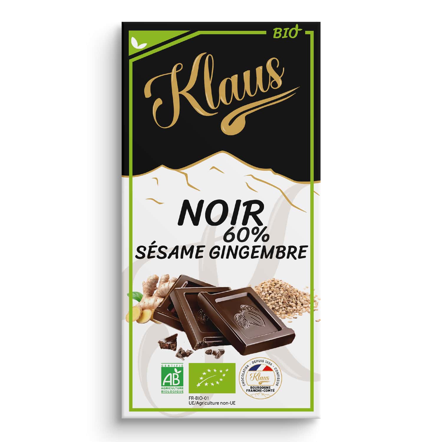 Шоколад Klaus темный с кунжутом и имбирем БИО 100г